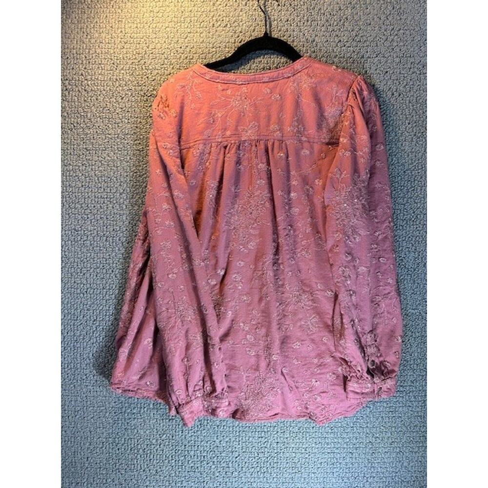 Anthropologie Pilcro Jolie Pintuck Blouse In Mauve Pink Embroidery Boho XL - Picture 3 of 14